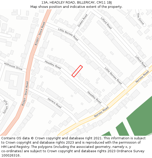 13A, HEADLEY ROAD, BILLERICAY, CM11 1BJ: Location map and indicative extent of plot