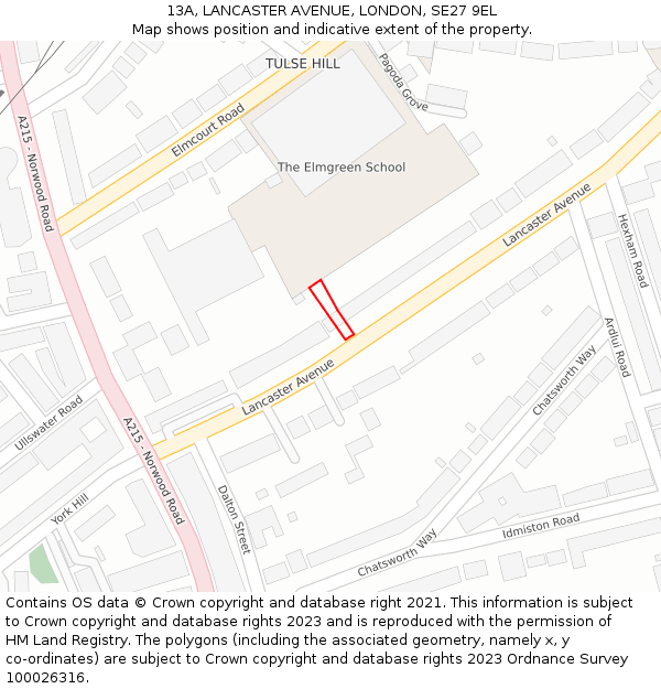 13A, LANCASTER AVENUE, LONDON, SE27 9EL: Location map and indicative extent of plot