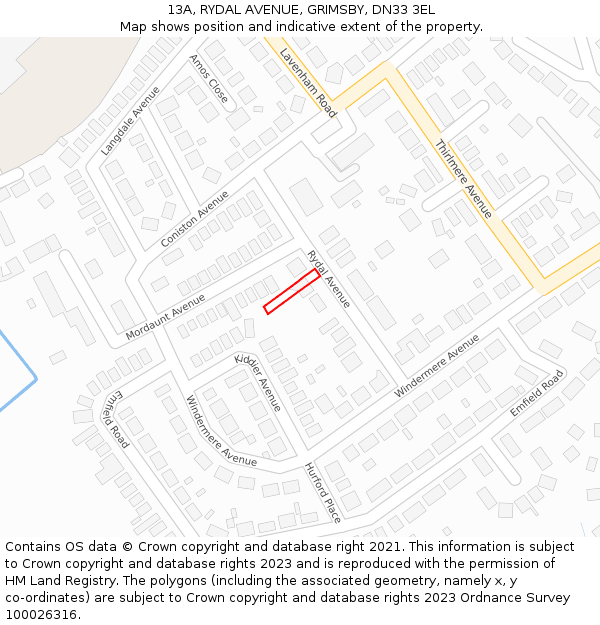 13A, RYDAL AVENUE, GRIMSBY, DN33 3EL: Location map and indicative extent of plot