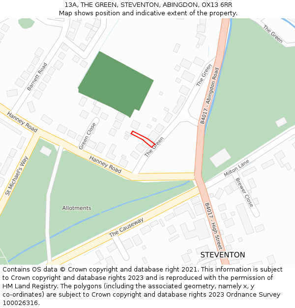 13A, THE GREEN, STEVENTON, ABINGDON, OX13 6RR: Location map and indicative extent of plot