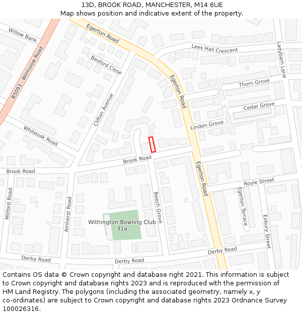 13D, BROOK ROAD, MANCHESTER, M14 6UE: Location map and indicative extent of plot