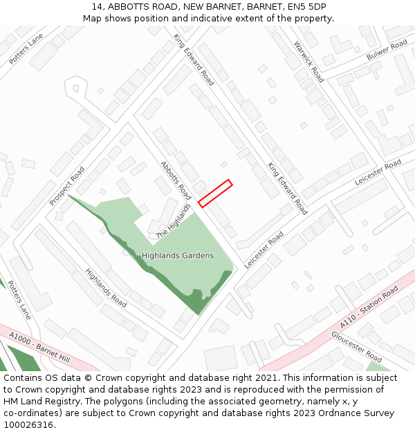 14, ABBOTTS ROAD, NEW BARNET, BARNET, EN5 5DP: Location map and indicative extent of plot