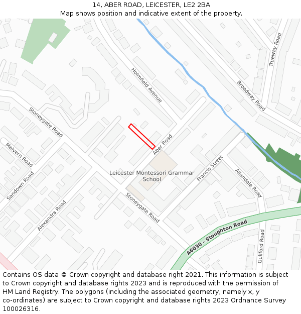 14, ABER ROAD, LEICESTER, LE2 2BA: Location map and indicative extent of plot