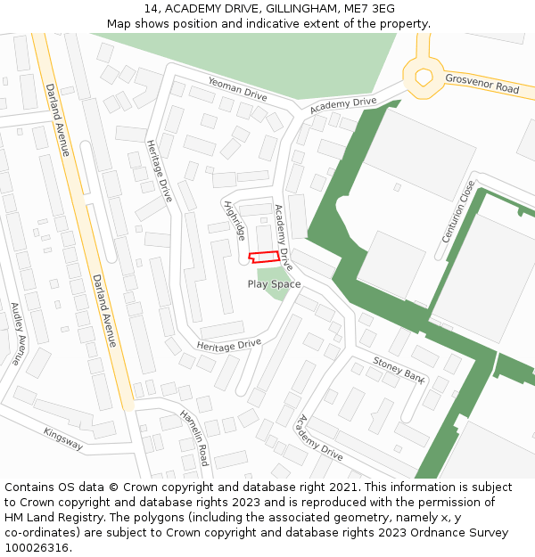 14, ACADEMY DRIVE, GILLINGHAM, ME7 3EG: Location map and indicative extent of plot