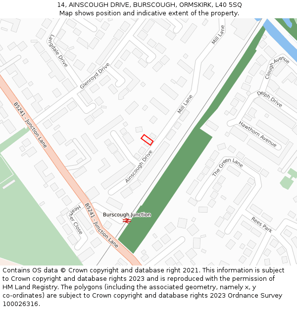 14, AINSCOUGH DRIVE, BURSCOUGH, ORMSKIRK, L40 5SQ: Location map and indicative extent of plot