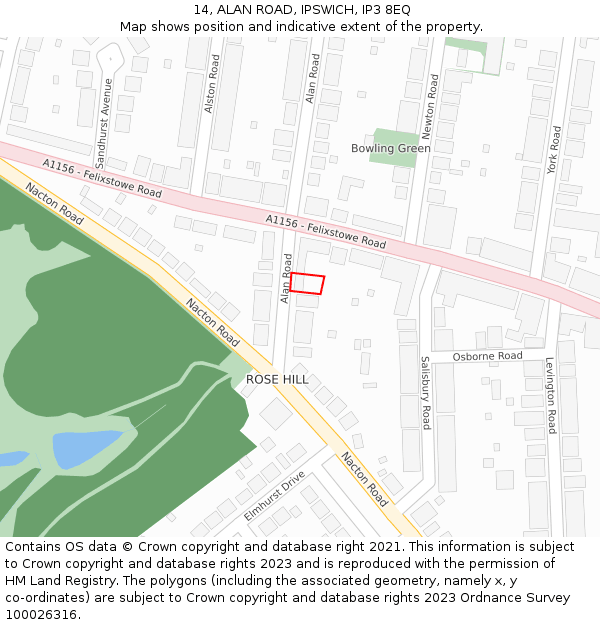 14, ALAN ROAD, IPSWICH, IP3 8EQ: Location map and indicative extent of plot