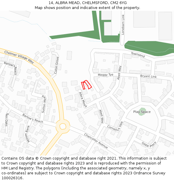 14, ALBRA MEAD, CHELMSFORD, CM2 6YG: Location map and indicative extent of plot