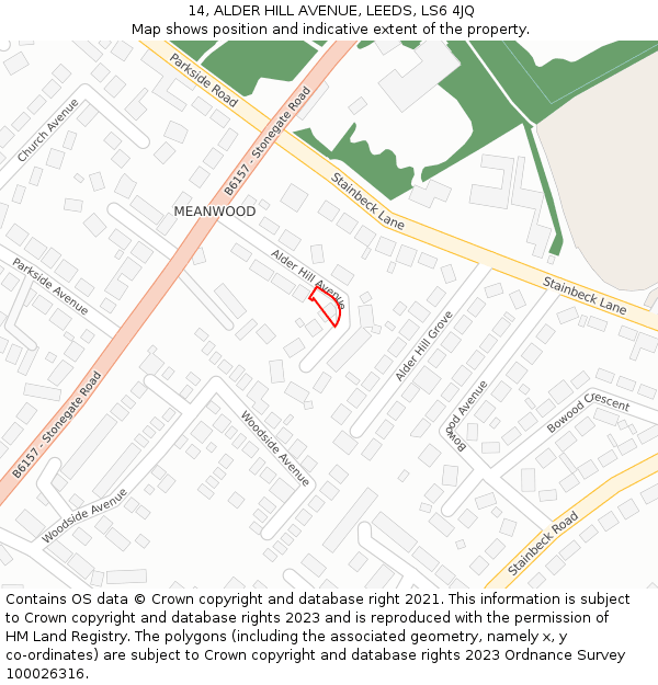 14, ALDER HILL AVENUE, LEEDS, LS6 4JQ: Location map and indicative extent of plot