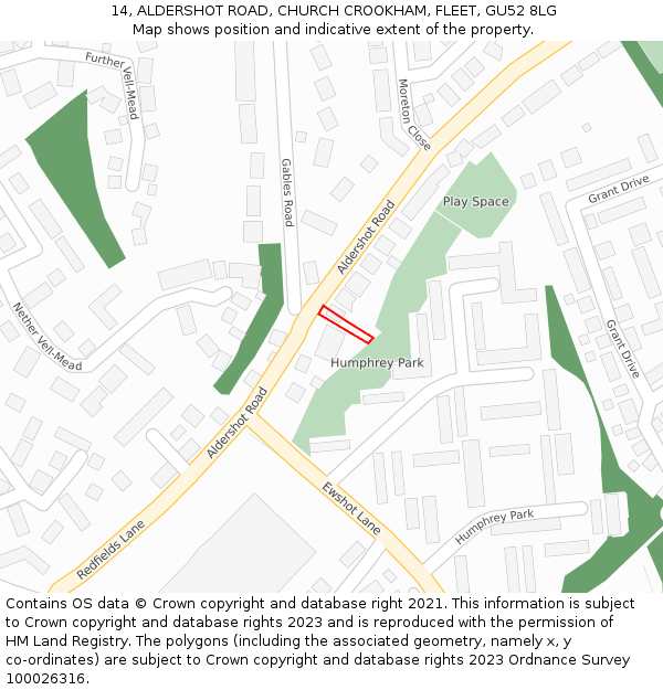 14, ALDERSHOT ROAD, CHURCH CROOKHAM, FLEET, GU52 8LG: Location map and indicative extent of plot
