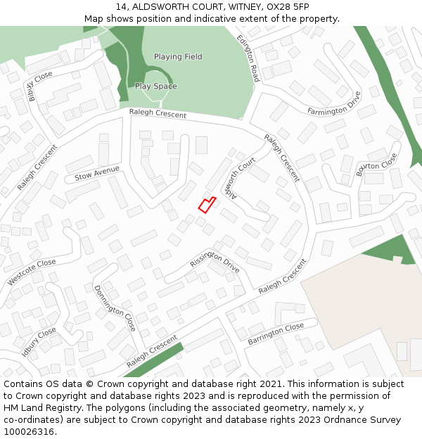 14, ALDSWORTH COURT, WITNEY, OX28 5FP: Location map and indicative extent of plot
