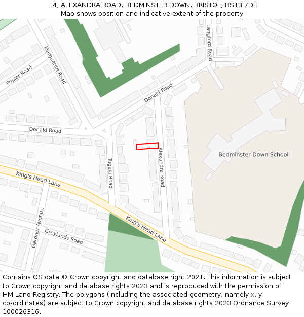 14, ALEXANDRA ROAD, BEDMINSTER DOWN, BRISTOL, BS13 7DE: Location map and indicative extent of plot