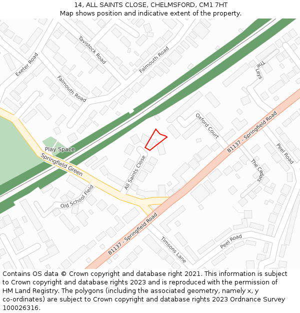 14, ALL SAINTS CLOSE, CHELMSFORD, CM1 7HT: Location map and indicative extent of plot