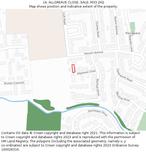 14, ALLGREAVE CLOSE, SALE, M33 2XQ: Location map and indicative extent of plot
