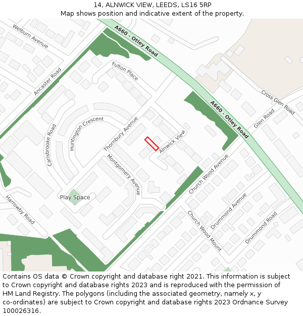 14, ALNWICK VIEW, LEEDS, LS16 5RP: Location map and indicative extent of plot