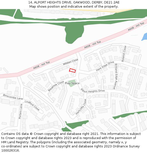 14, ALPORT HEIGHTS DRIVE, OAKWOOD, DERBY, DE21 2AE: Location map and indicative extent of plot