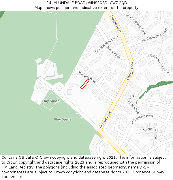 14, ALUNDALE ROAD, WINSFORD, CW7 2QD: Location map and indicative extent of plot