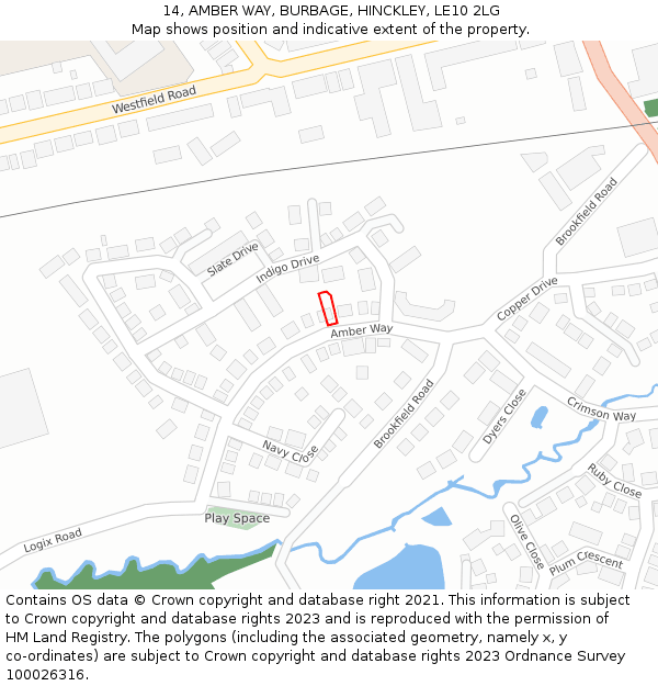 14, AMBER WAY, BURBAGE, HINCKLEY, LE10 2LG: Location map and indicative extent of plot