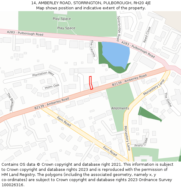 14, AMBERLEY ROAD, STORRINGTON, PULBOROUGH, RH20 4JE: Location map and indicative extent of plot