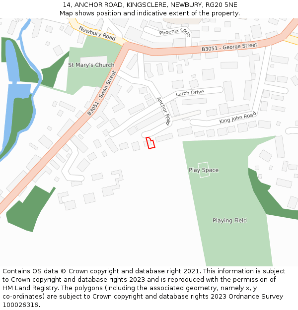 14, ANCHOR ROAD, KINGSCLERE, NEWBURY, RG20 5NE: Location map and indicative extent of plot