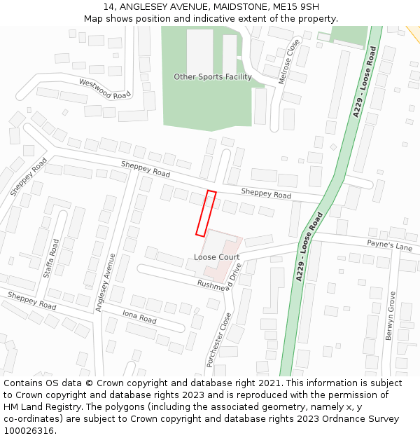 14, ANGLESEY AVENUE, MAIDSTONE, ME15 9SH: Location map and indicative extent of plot