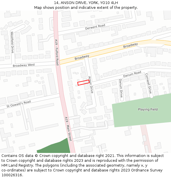 14, ANSON DRIVE, YORK, YO10 4LH: Location map and indicative extent of plot