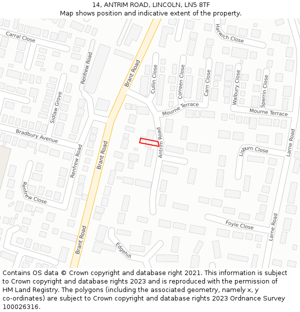 14, ANTRIM ROAD, LINCOLN, LN5 8TF: Location map and indicative extent of plot