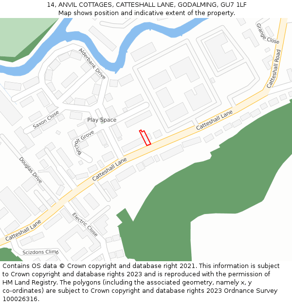 14, ANVIL COTTAGES, CATTESHALL LANE, GODALMING, GU7 1LF: Location map and indicative extent of plot