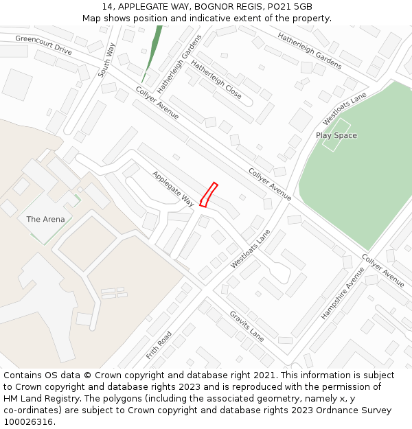 14, APPLEGATE WAY, BOGNOR REGIS, PO21 5GB: Location map and indicative extent of plot