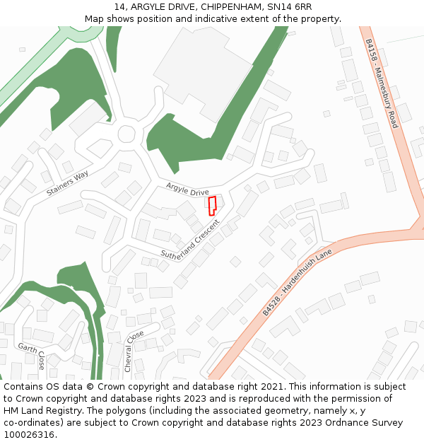 14, ARGYLE DRIVE, CHIPPENHAM, SN14 6RR: Location map and indicative extent of plot
