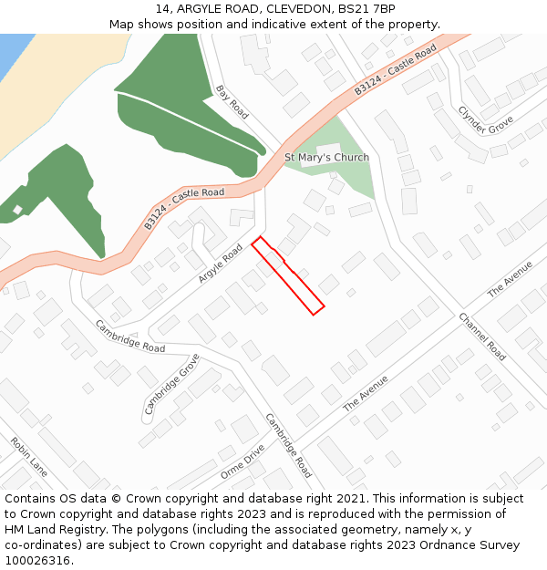 14, ARGYLE ROAD, CLEVEDON, BS21 7BP: Location map and indicative extent of plot