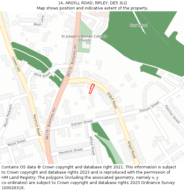 14, ARGYLL ROAD, RIPLEY, DE5 3LG: Location map and indicative extent of plot