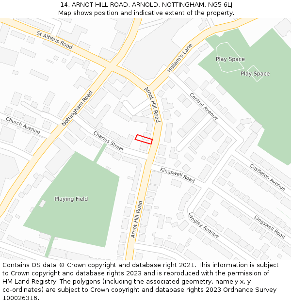 14, ARNOT HILL ROAD, ARNOLD, NOTTINGHAM, NG5 6LJ: Location map and indicative extent of plot