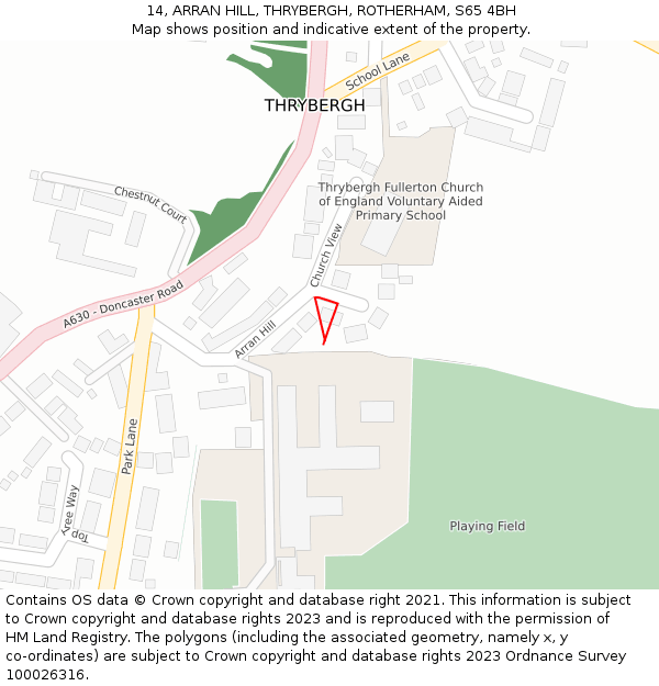 14, ARRAN HILL, THRYBERGH, ROTHERHAM, S65 4BH: Location map and indicative extent of plot