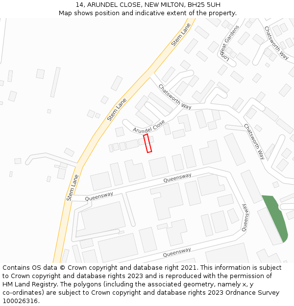 14, ARUNDEL CLOSE, NEW MILTON, BH25 5UH: Location map and indicative extent of plot