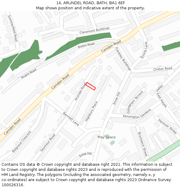 14, ARUNDEL ROAD, BATH, BA1 6EF: Location map and indicative extent of plot