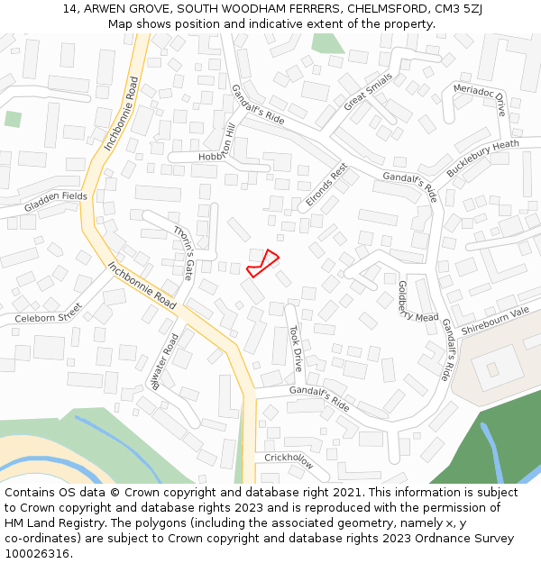 14, ARWEN GROVE, SOUTH WOODHAM FERRERS, CHELMSFORD, CM3 5ZJ: Location map and indicative extent of plot