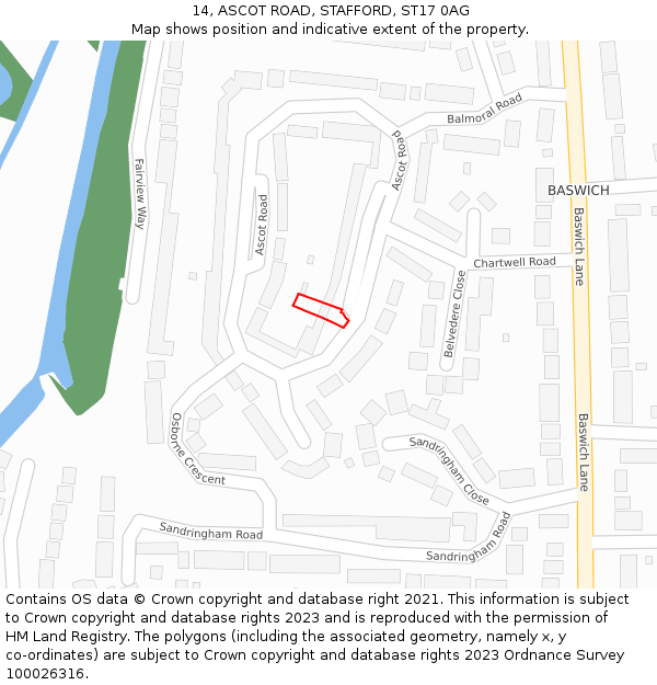 14, ASCOT ROAD, STAFFORD, ST17 0AG: Location map and indicative extent of plot