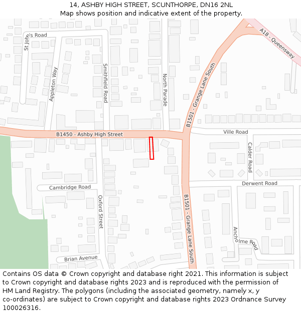 14, ASHBY HIGH STREET, SCUNTHORPE, DN16 2NL: Location map and indicative extent of plot