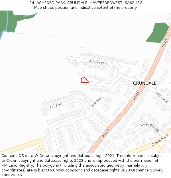 14, ASHFORD PARK, CRUNDALE, HAVERFORDWEST, SA62 4FG: Location map and indicative extent of plot