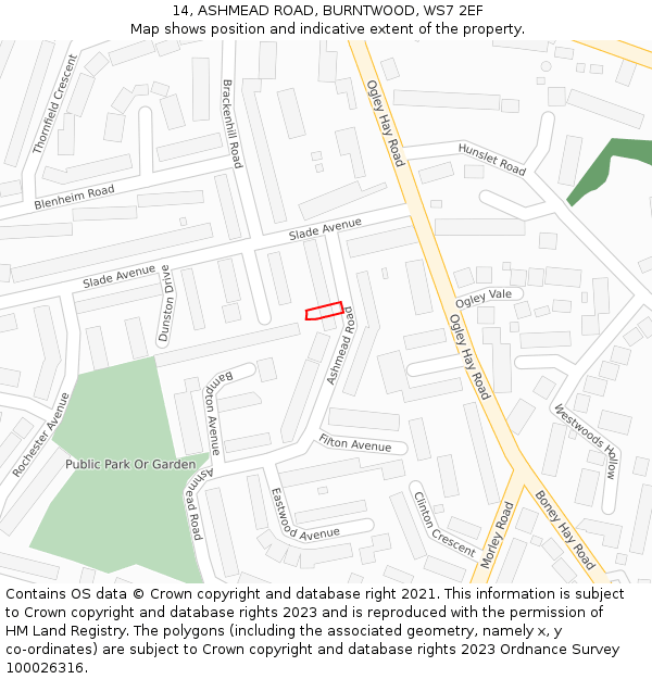 14, ASHMEAD ROAD, BURNTWOOD, WS7 2EF: Location map and indicative extent of plot