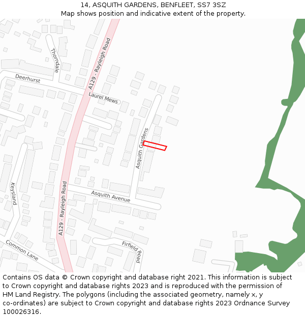 14, ASQUITH GARDENS, BENFLEET, SS7 3SZ: Location map and indicative extent of plot