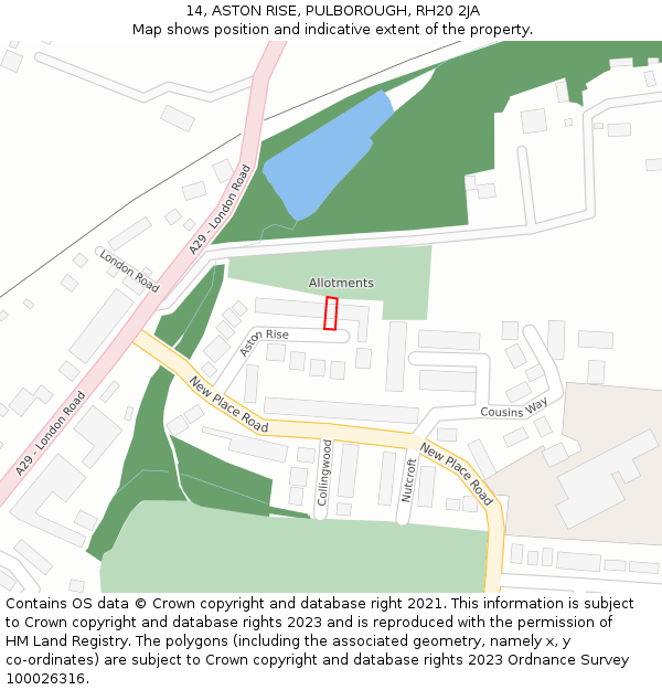 14, ASTON RISE, PULBOROUGH, RH20 2JA: Location map and indicative extent of plot