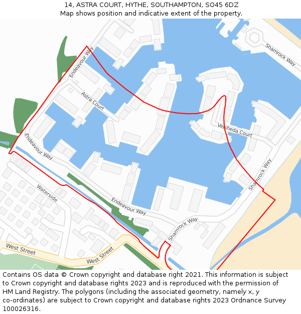 14, ASTRA COURT, HYTHE, SOUTHAMPTON, SO45 6DZ: Location map and indicative extent of plot