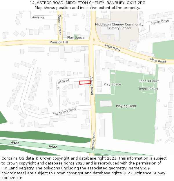 14, ASTROP ROAD, MIDDLETON CHENEY, BANBURY, OX17 2PG: Location map and indicative extent of plot