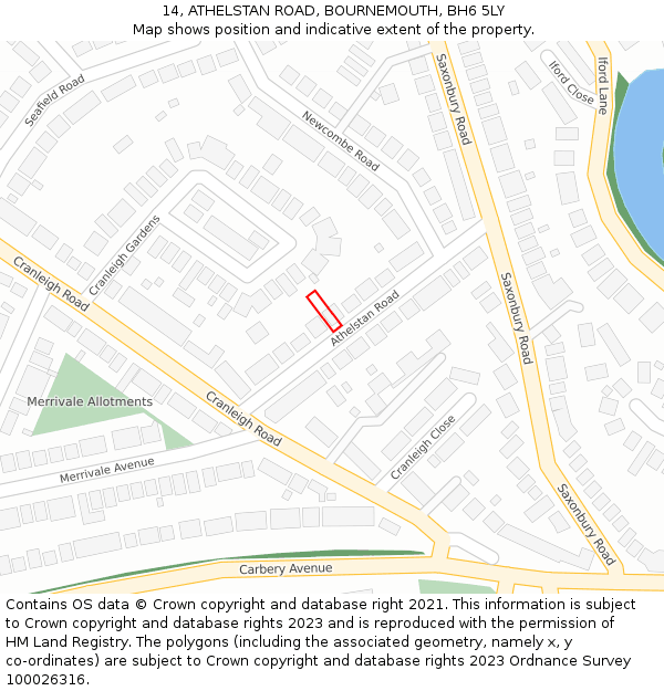 14, ATHELSTAN ROAD, BOURNEMOUTH, BH6 5LY: Location map and indicative extent of plot