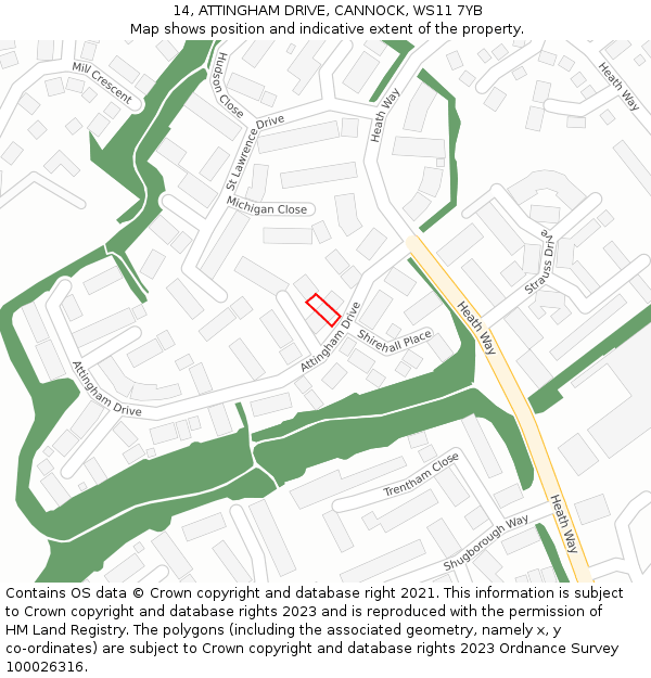 14, ATTINGHAM DRIVE, CANNOCK, WS11 7YB: Location map and indicative extent of plot