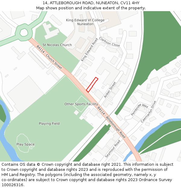 14, ATTLEBOROUGH ROAD, NUNEATON, CV11 4HY: Location map and indicative extent of plot