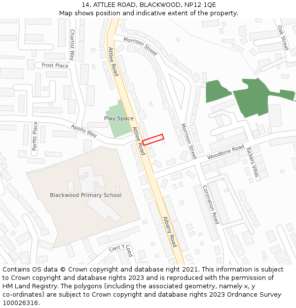 14, ATTLEE ROAD, BLACKWOOD, NP12 1QE: Location map and indicative extent of plot