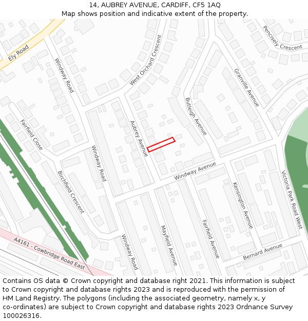 14, AUBREY AVENUE, CARDIFF, CF5 1AQ: Location map and indicative extent of plot