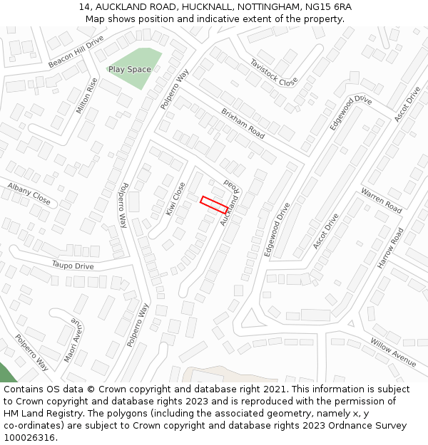 14, AUCKLAND ROAD, HUCKNALL, NOTTINGHAM, NG15 6RA: Location map and indicative extent of plot